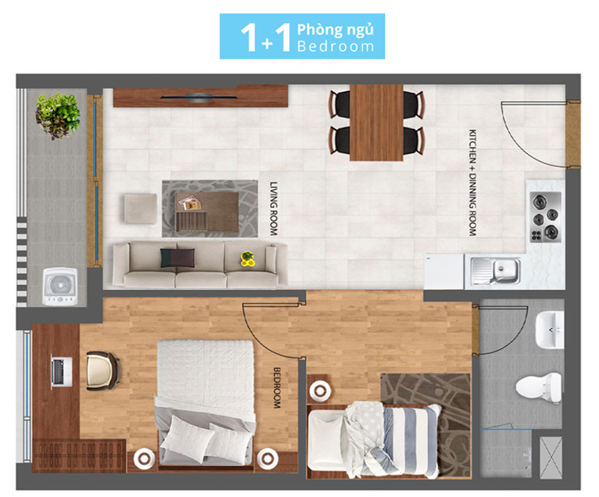 Thiết kế căn hộ Khang Điền Bình Tân 1PN+1