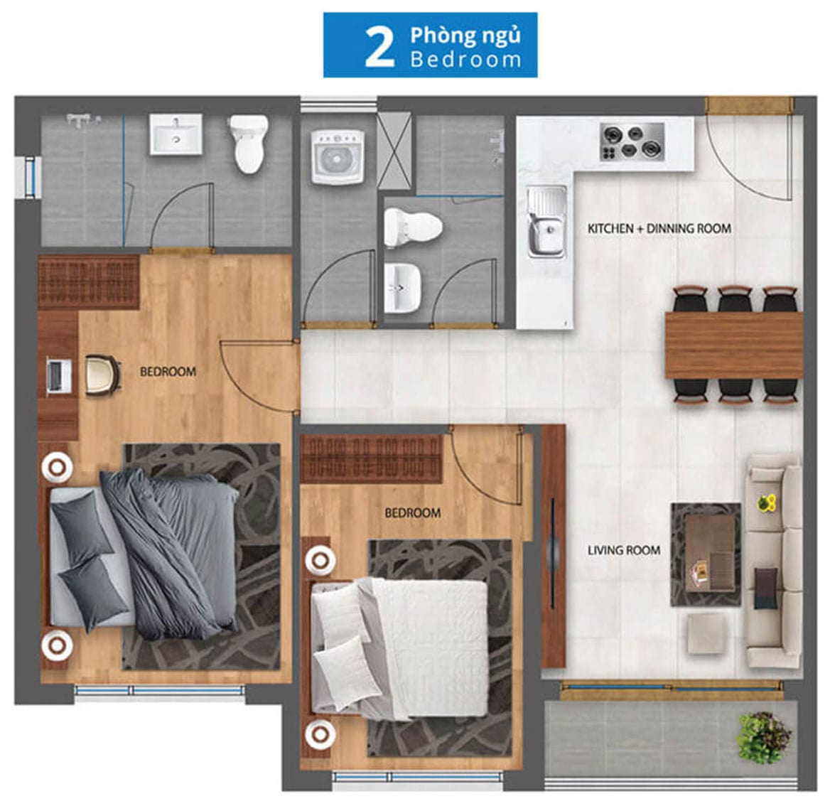 Thiết kế căn hộ Khang Điền Bình Tân 2PN